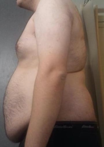 A before and after photo of a 6'2" male showing a snapshot of 267 pounds at a height of 6'2