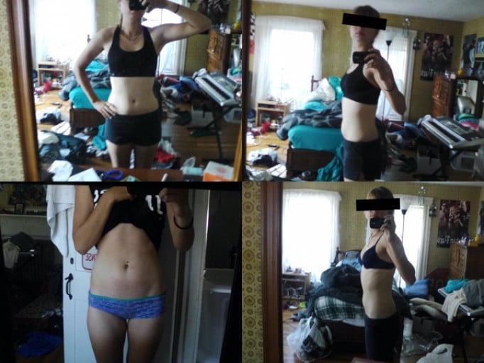 A picture of a 5'8" female showing a weight loss from 138 pounds to 128 pounds. A net loss of 10 pounds.