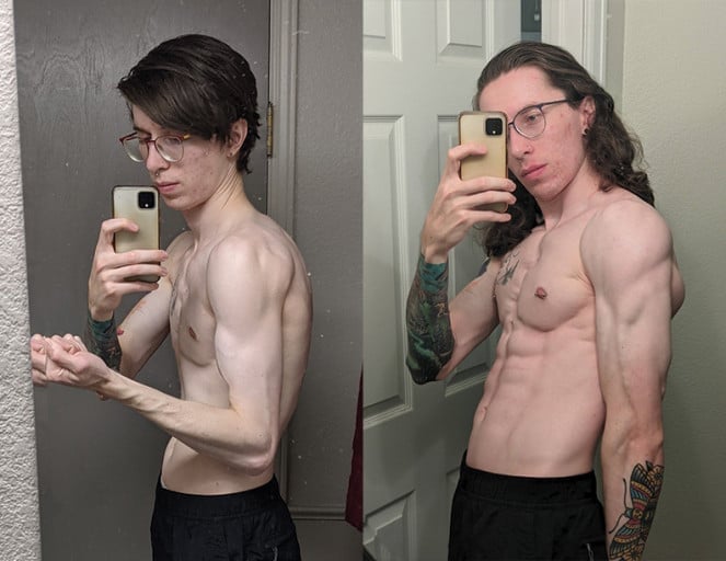 6'2 Male Before and After 20 lbs Muscle Gain 130 lbs to 150 lbs