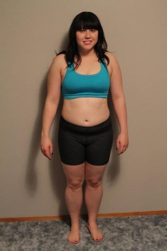 A before and after photo of a 5'4" female showing a snapshot of 180 pounds at a height of 5'4