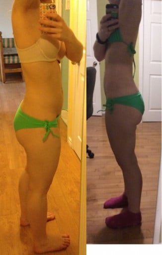 A progress pic of a 5'4" woman showing a weight cut from 137 pounds to 126 pounds. A net loss of 11 pounds.