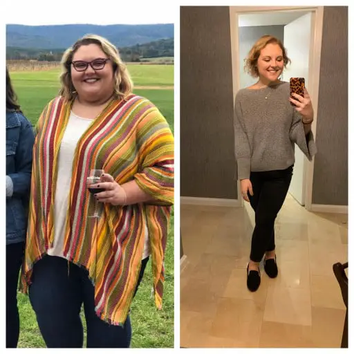 A progress pic of a 5'6" woman showing a fat loss from 413 pounds to 196 pounds. A net loss of 217 pounds.