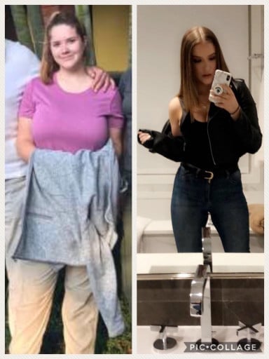 A progress pic of a 5'8" woman showing a fat loss from 189 pounds to 160 pounds. A net loss of 29 pounds.