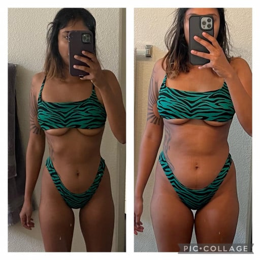 5 feet 2 Female Progress Pics of 5 lbs Muscle Gain 110 lbs to 115 lbs