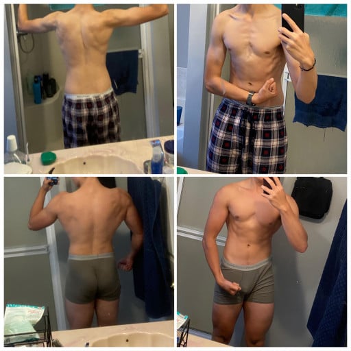 Progress Pics of 36 lbs Weight Gain 5 feet 10 Male 132 lbs to 168 lbs