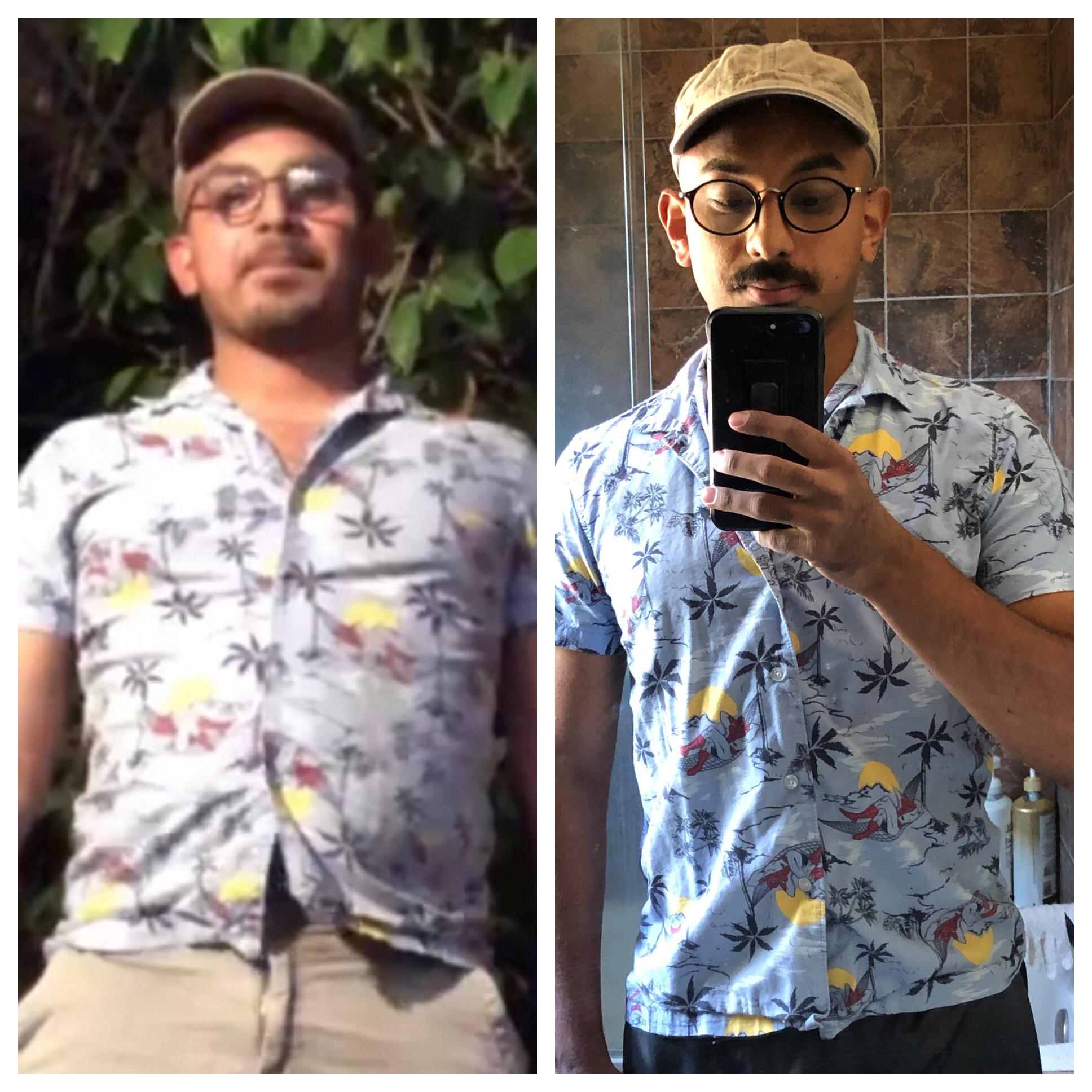 Before and After 25 lbs Fat Loss 5 foot 8 Male 186 lbs to 161 lbs