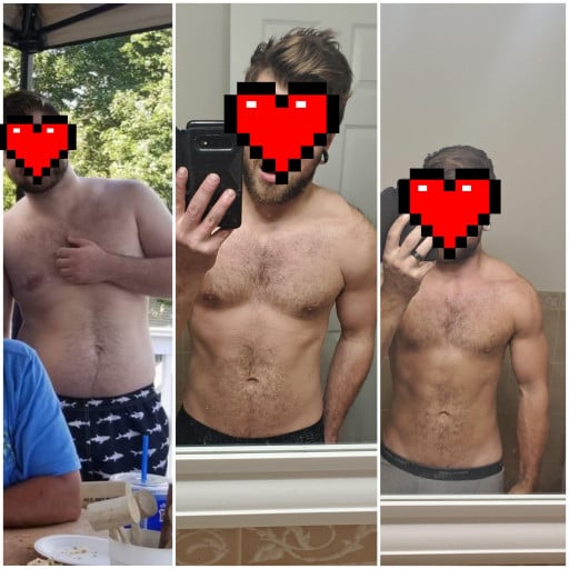 A picture of a 5'10" male showing a weight loss from 215 pounds to 155 pounds. A net loss of 60 pounds.