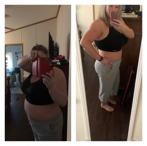 48 lbs Fat Loss Before and After 5'2 Female 218 lbs to 170 lbs