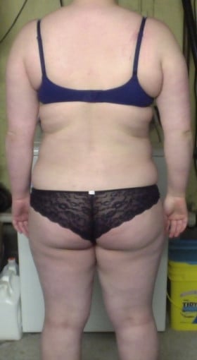 A photo of a 5'7" woman showing a snapshot of 217 pounds at a height of 5'7