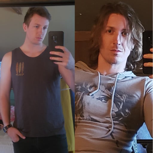 Before and After 35 lbs Fat Loss 5'10 Male 180 lbs to 145 lbs
