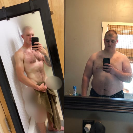 195 lbs Fat Loss Before and After 6 feet 2 Male 340 lbs to 145 lbs
