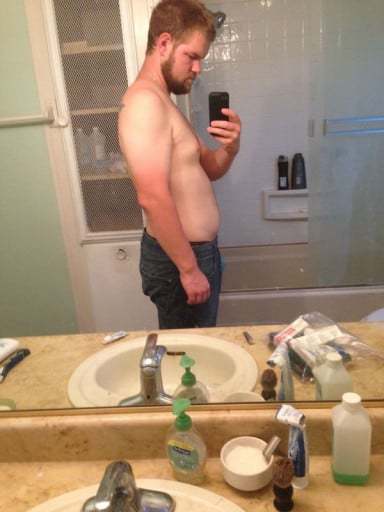 A progress pic of a 5'11" man showing a weight cut from 250 pounds to 177 pounds. A net loss of 73 pounds.