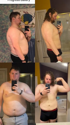 A picture of a 6'2" male showing a weight loss from 324 pounds to 261 pounds. A net loss of 63 pounds.