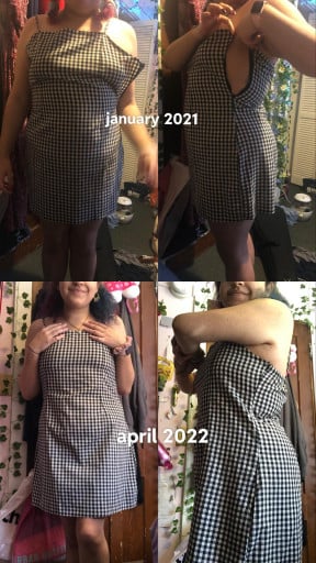 A picture of a 5'6" female showing a weight loss from 237 pounds to 185 pounds. A respectable loss of 52 pounds.