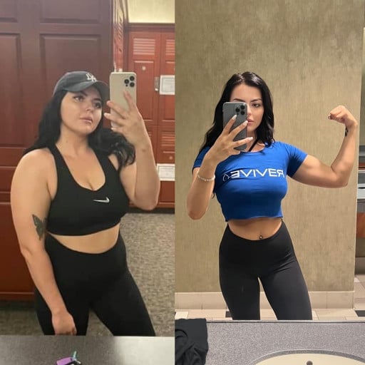 40 lbs Fat Loss Before and After 5 foot 5 Female 185 lbs to 145 lbs