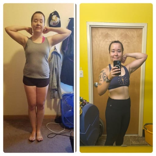 Before and After 14 lbs Weight Loss 5 foot 4 Female 146 lbs to 132 lbs