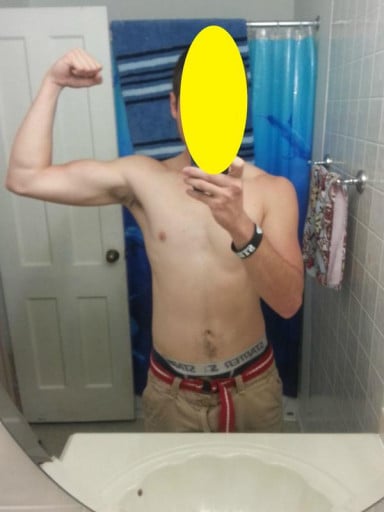 A before and after photo of a 6'0" male showing a muscle gain from 150 pounds to 165 pounds. A total gain of 15 pounds.