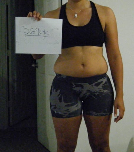A photo of a 5'5" woman showing a snapshot of 160 pounds at a height of 5'5