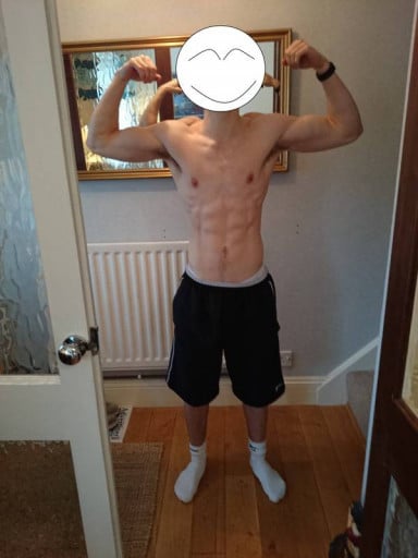 A picture of a 5'9" male showing a fat loss from 155 pounds to 127 pounds. A respectable loss of 28 pounds.