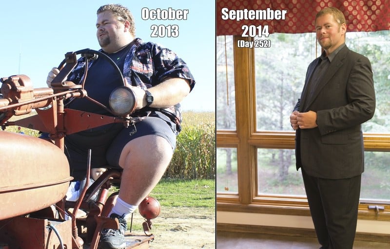 A progress pic of a 6'2" man showing a fat loss from 485 pounds to 295 pounds. A net loss of 190 pounds.