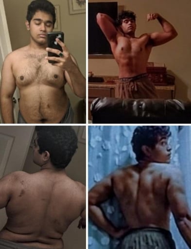 A progress pic of a 5'10" man showing a fat loss from 245 pounds to 175 pounds. A total loss of 70 pounds.