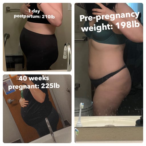 Before and After 27 lbs Pregnancy Weight Gain 5'5 Female 198 lbs to 225 lbs