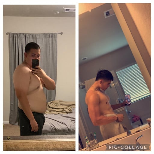 Before and After 124 lbs Weight Loss 5 feet 11 Male 300 lbs to 176 lbs