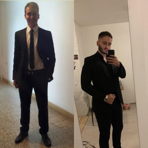 Before and After 33 lbs Muscle Gain 6 foot Male 154 lbs to 187 lbs