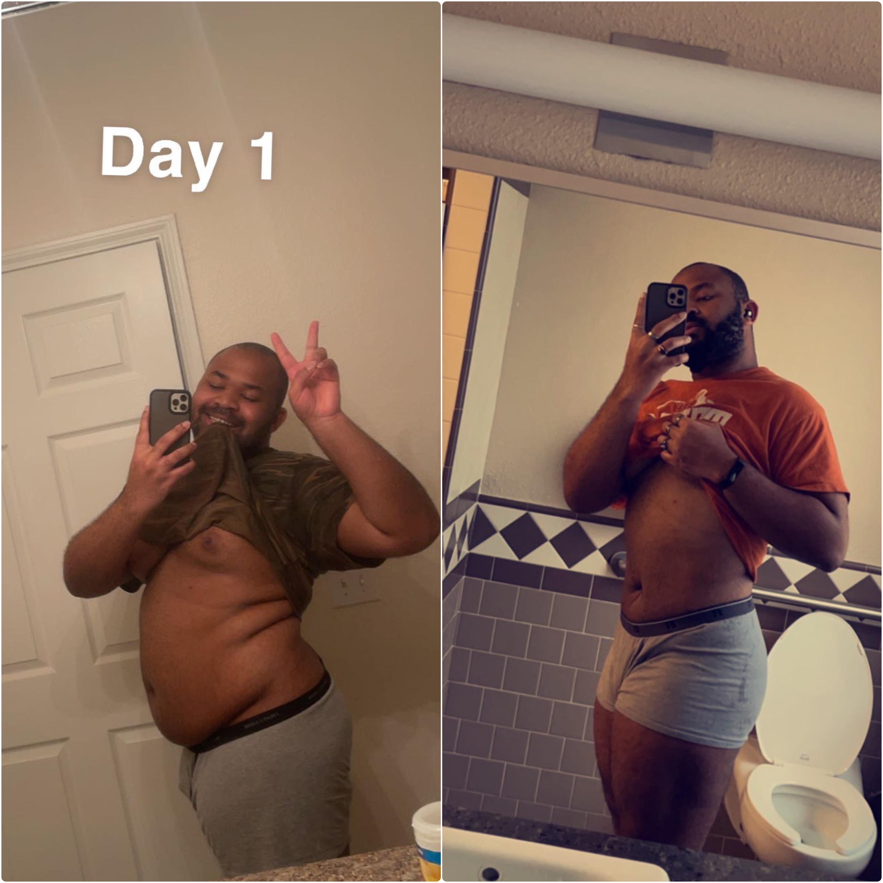 Before and After 70 lbs Fat Loss 5'10 Male 304 lbs to 234 lbs