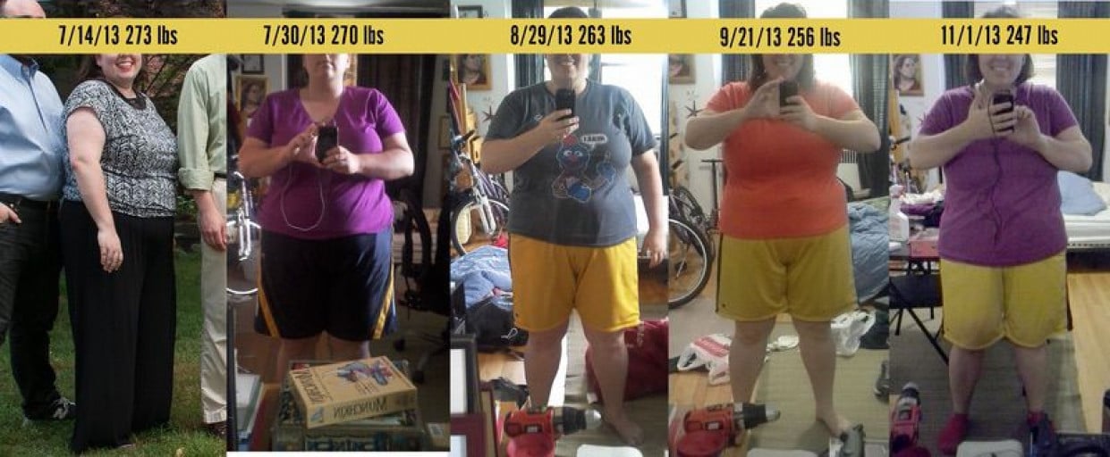 A before and after photo of a 5'6" female showing a weight reduction from 277 pounds to 247 pounds. A total loss of 30 pounds.