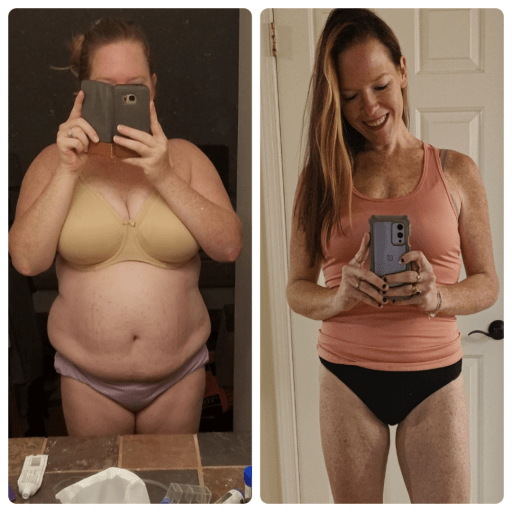 5 foot 9 Female Before and After 119 lbs Fat Loss 266 lbs to 147 lbs