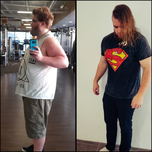 A progress pic of a 6'0" man showing a fat loss from 331 pounds to 242 pounds. A net loss of 89 pounds.