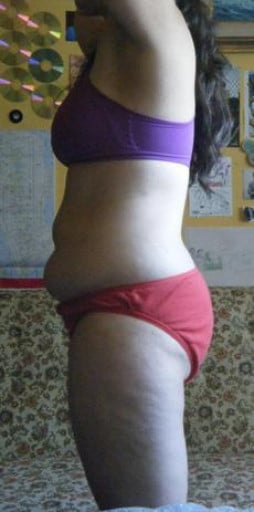 A before and after photo of a 5'6" female showing a snapshot of 164 pounds at a height of 5'6