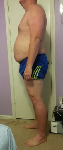 A before and after photo of a 6'1" male showing a snapshot of 270 pounds at a height of 6'1