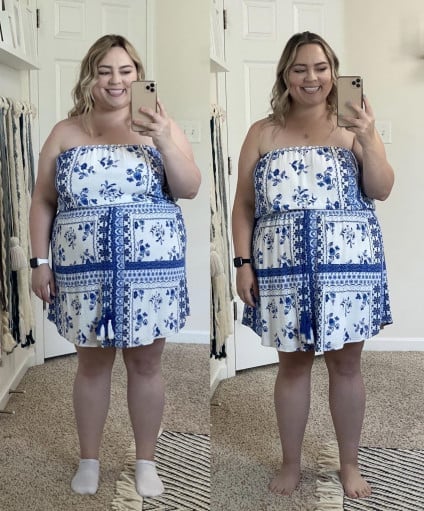 Before and After 32 lbs Weight Loss 5 foot 2 Female 230 lbs to 198 lbs