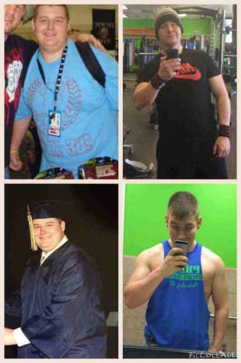 A picture of a 6'2" male showing a weight loss from 310 pounds to 210 pounds. A total loss of 100 pounds.