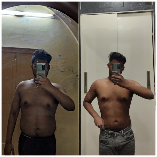Before and After 34 lbs Fat Loss 5'7 Male 189 lbs to 155 lbs