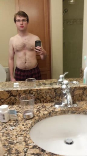 A progress pic of a 5'7" man showing a weight reduction from 171 pounds to 155 pounds. A respectable loss of 16 pounds.
