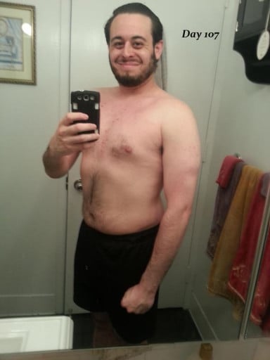 A before and after photo of a 6'0" male showing a weight loss from 195 pounds to 184 pounds. A net loss of 11 pounds.