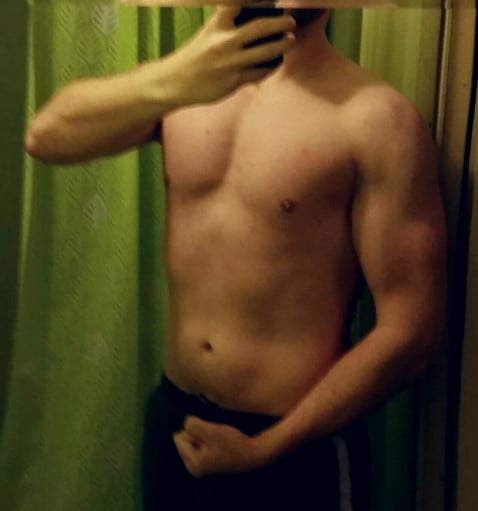 A picture of a 6'1" male showing a fat loss from 218 pounds to 190 pounds. A total loss of 28 pounds.