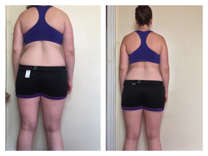 A photo of a 5'10" woman showing a fat loss from 200 pounds to 186 pounds. A net loss of 14 pounds.