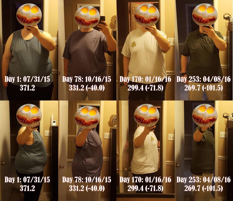 102 lbs Weight Loss Before and After 6 foot Male 371 lbs to 269 lbs