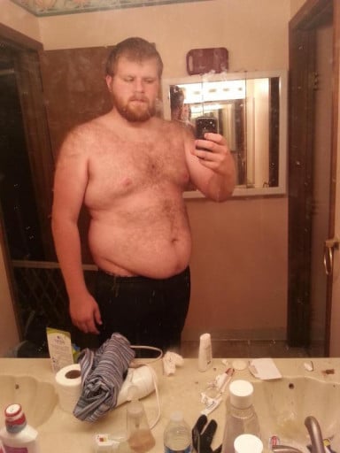 A progress pic of a 6'5" man showing a weight loss from 355 pounds to 330 pounds. A respectable loss of 25 pounds.