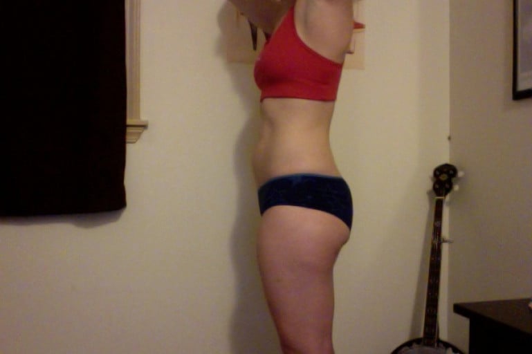 A progress pic of a 5'3" woman showing a snapshot of 141 pounds at a height of 5'3