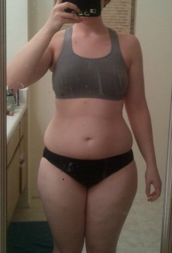 A before and after photo of a 5'6" female showing a snapshot of 170 pounds at a height of 5'6