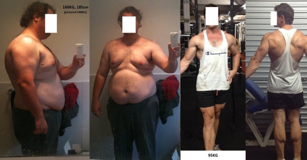 6 feet 1 Male Before and After 140 lbs Fat Loss 350 lbs to 210 lbs