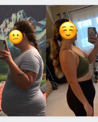59 lbs Fat Loss Before and After 5'6 Female 258 lbs to 199 lbs