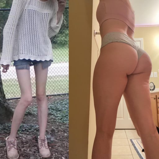 Before and After 33 lbs Weight Gain 5 feet 8 Female 107 lbs to 140 lbs