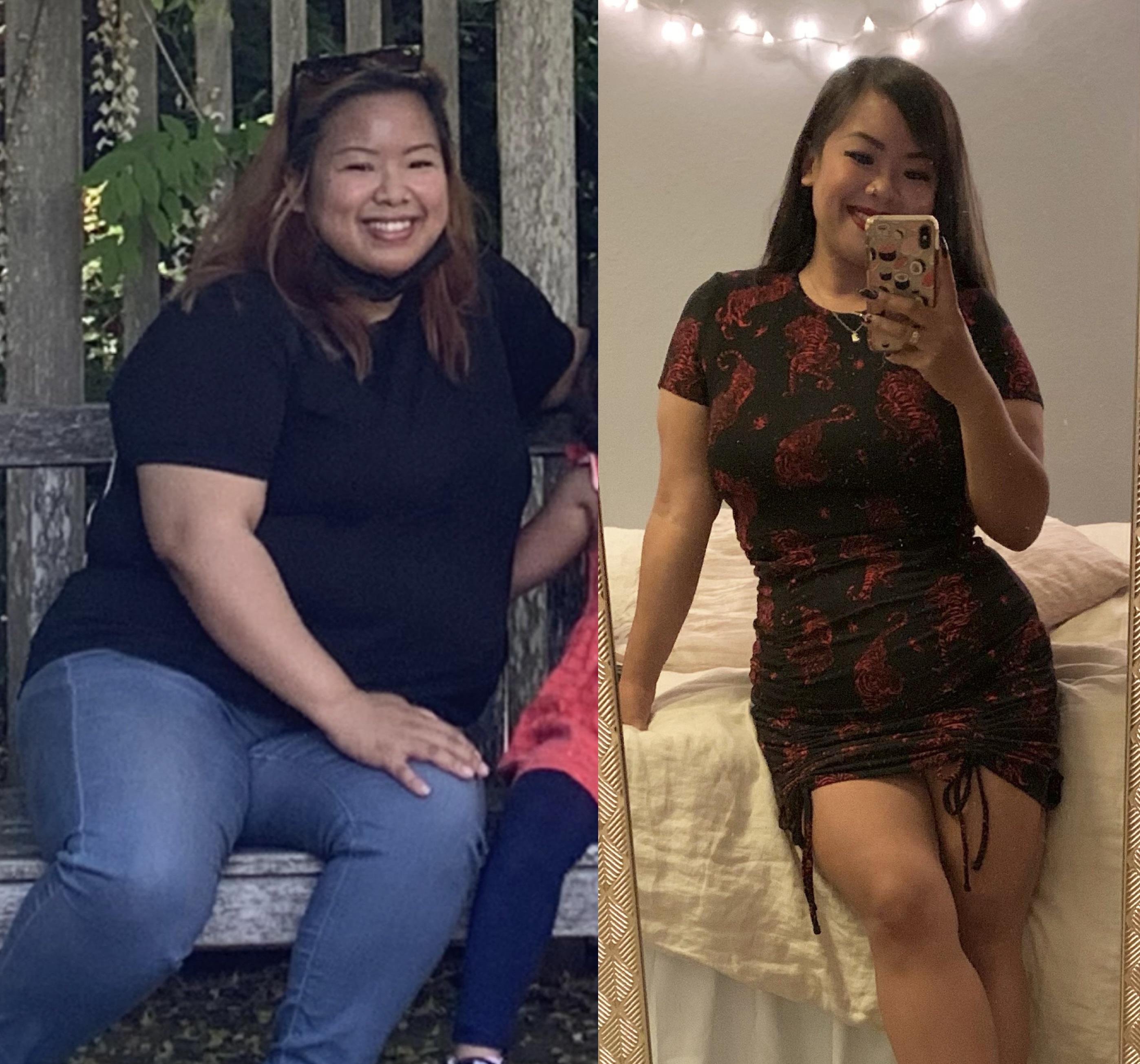 5'2 Female 74 lbs Fat Loss Before and After 220 lbs to 146 lbs