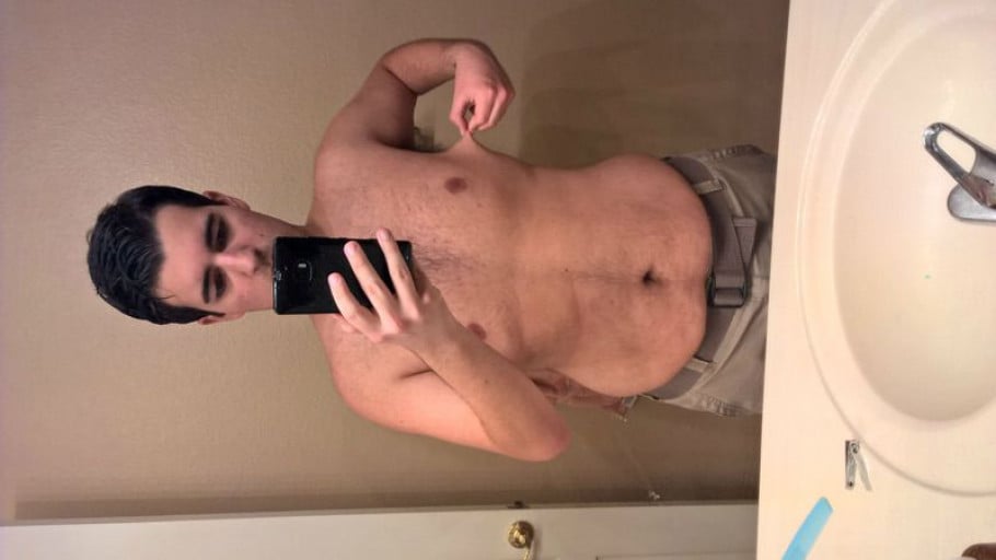 A before and after photo of a 5'7" male showing a fat loss from 262 pounds to 190 pounds. A respectable loss of 72 pounds.